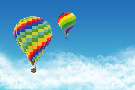 Beautiful Hot Air Balloons against a deep blue skyの写真素材