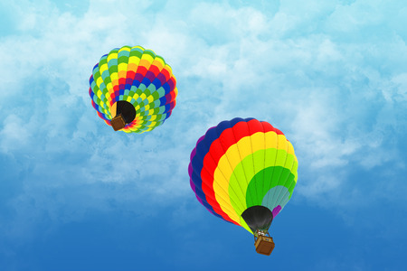 Beautiful Hot Air Balloons against a deep blue skyの写真素材