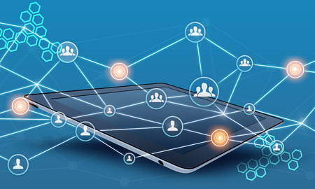 tablet and people teamwork network connect lineの写真素材