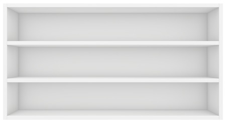 clean bookshelf. 3d render on white background.の写真素材
