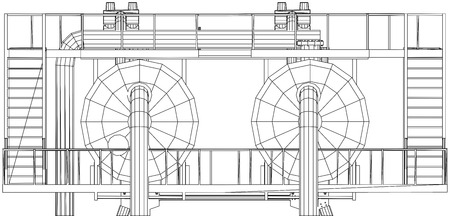Wire-frame Oil and Gas industrial equipment. Tracing illustration of 3d. EPS 10 vector format.のイラスト素材