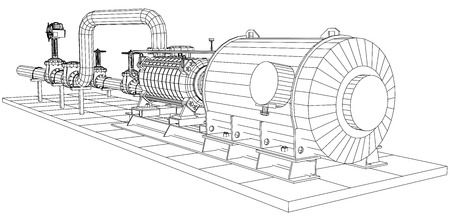 Wire-frame  industrial equipment oil and gas pump. Tracing illustration of 3d. EPS 10 vector format.のイラスト素材