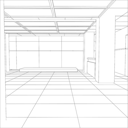 Interior office outlined. Tracing illustration of 3d.   のイラスト素材