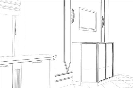 Abstract sketch interior. Illustration created of 3d.のイラスト素材