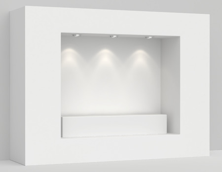 Showcase with lights and podiums for samples product.の写真素材