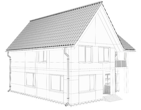 3D wireframe of building. Isolated on white background.の写真素材