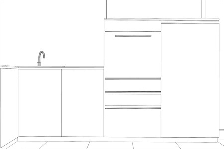Kitchen vector sketch interior. Illustration created of 3d.のイラスト素材