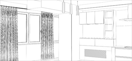 Kitchen vector sketch interior. Illustration created of 3d.のイラスト素材