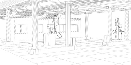 Gas station wire-frame line vector. Illustration created of 3d.  vector format.のイラスト素材