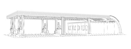 Gas station wire-frame line vector. Illustration created of 3d. のイラスト素材