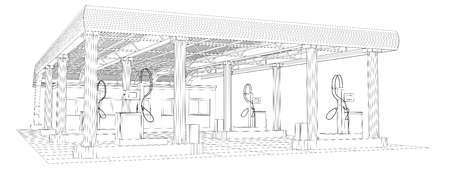 Gas station wire-frame line vector. Illustration created of 3d. のイラスト素材
