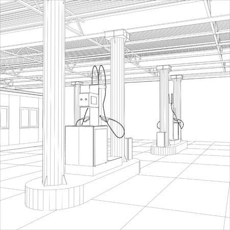 Gas station wire-frame line vector. Illustration created of 3d.のイラスト素材