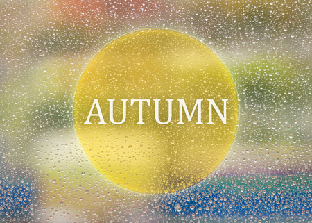 Drops Of Rain On Glass Background. Nature Out Of Focus. Autumn Abstract Backdrop.の写真素材