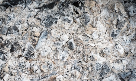 Remains of wood coal and ashes after the combustion of firewood.の写真素材