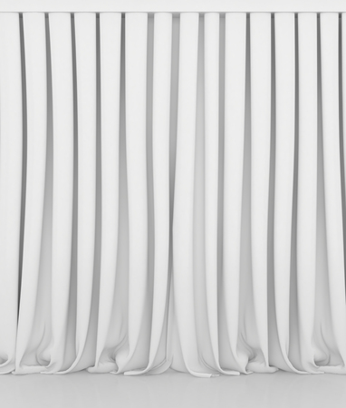 Blank white curtain or drapes on white-gray background.の写真素材