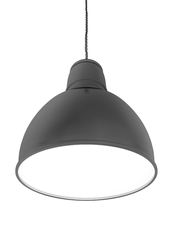 Black lampshade lamp on a white background.の写真素材