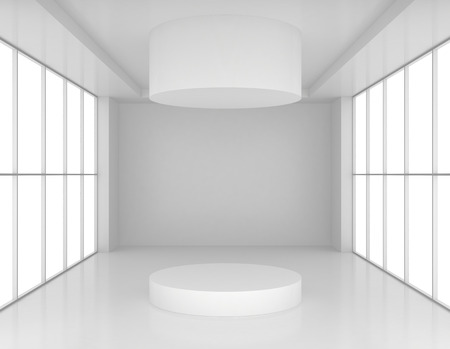 Blank white exhibition stand in the glossy showroom.の写真素材