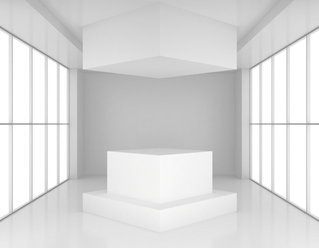 Blank white exhibition stand in the glossy showroom.の写真素材