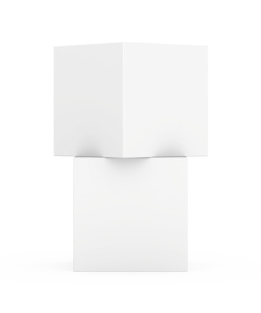 Two white cubes isolated on white background. 3d rendering.の写真素材