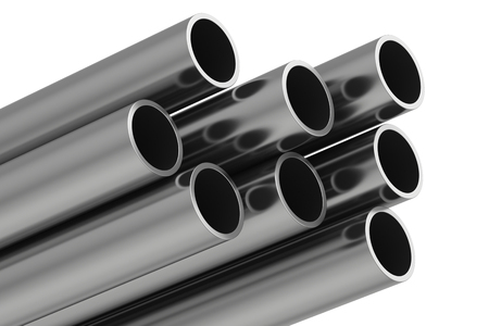 Metal pipe. 3d rendering illustration isolated on white background.の写真素材