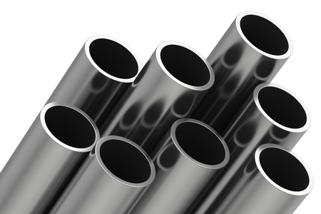 Stack of metal pipes. 3d rendering on white backgroundの写真素材