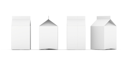 Group of blank milk boxes. Retail package mockup set. Isolated on white. 3d rendering.の写真素材