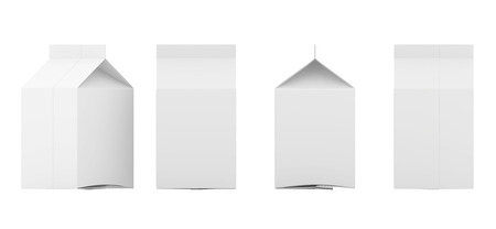 Group of blank milk boxes. Retail package mockup set. Isolated on white. 3d rendering.の写真素材