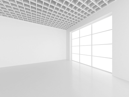 Empty white room with big windows. 3d rendering.の写真素材