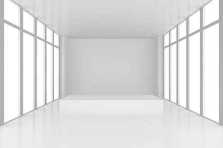 pedestal in white room with windows. 3d render.の写真素材