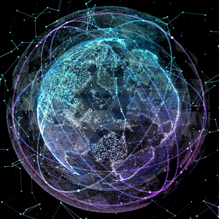 Abstract map of the global telecommunications network.の写真素材