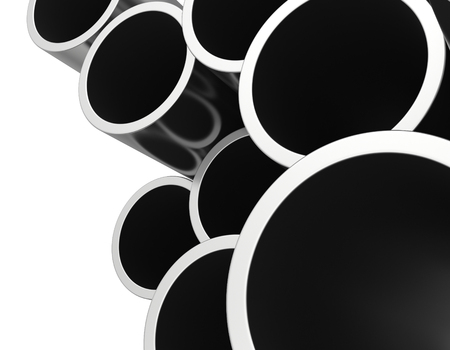 Gray metallic pipes 3d rendering on white background.の写真素材