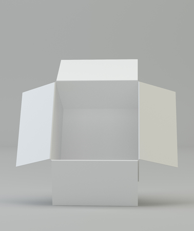 White cardboard box. High resolution. Studio 3d rendering on gray backgroundの写真素材