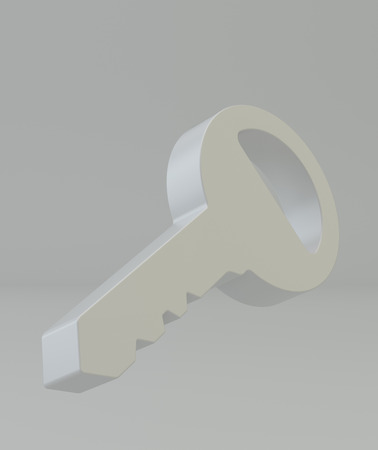 Key from door on gray studio background. 3d rendering.の写真素材