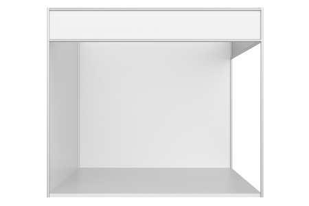 Trade exhibition stand and blank roll banner 3d rendering isolated template for designの写真素材