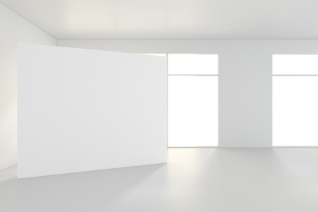 Large empty room with standing billboards. 3d rendering.の写真素材
