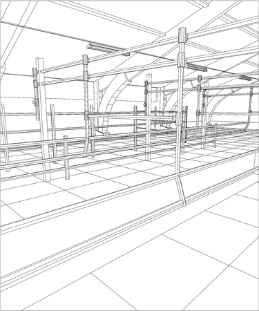 Industrial building wireframe for abstract background.Tracing illustration of 3d.のイラスト素材