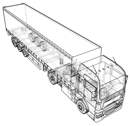 3D Tracing illustration of Cargo truck, Linear style.のイラスト素材