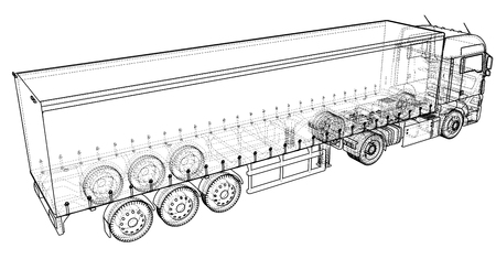 3D Tracing illustration of Big Cargo truck, Linear style.のイラスト素材