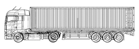 3D Tracing illustration of Cargo truck, Linear style.のイラスト素材