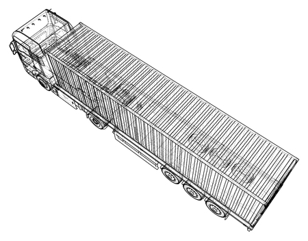 3D Tracing illustration of Trailer truck, Linear style.のイラスト素材