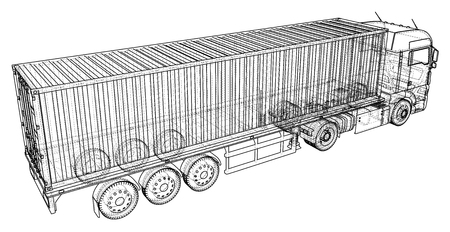 3D Tracing illustration of Cargo truck trailer, Linear style.のイラスト素材