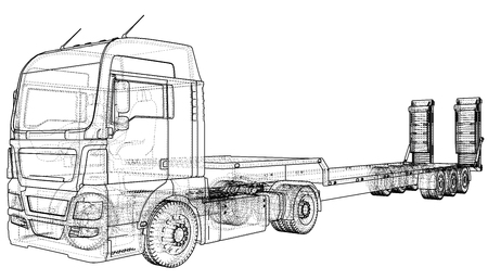 3D Tracing illustration of Low Bed  truck, Linear style.のイラスト素材