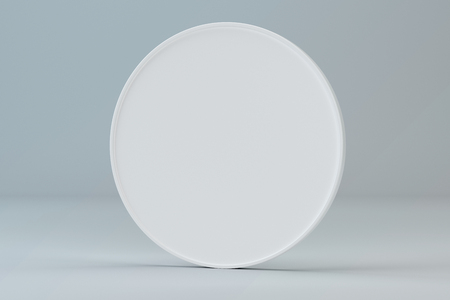 Blank round white signboard on gray background. 3d rendering.の写真素材