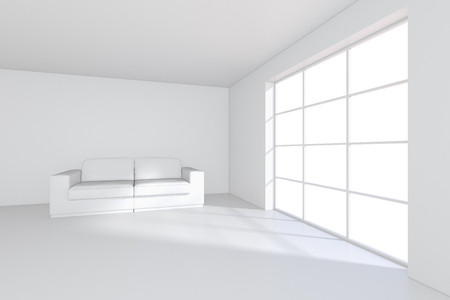 Sofa on white room with large window. 3d rendering.の写真素材