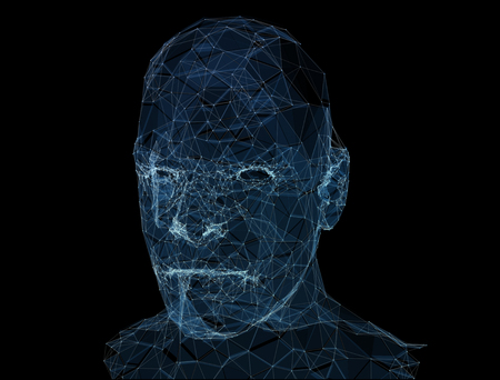 Head of the Person from a 3d illustration Grid. Human Head Model. Geometry Man Portraitの写真素材