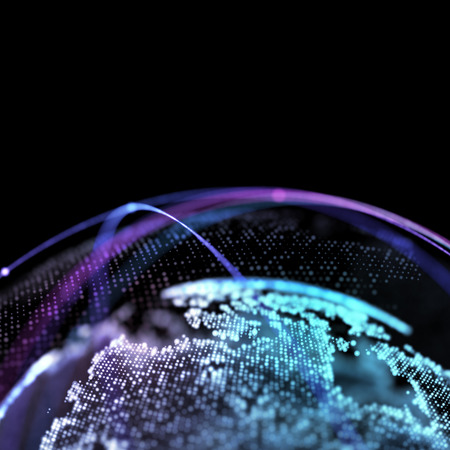 3d illustration of detailed virtual planet Earth. Technological digital globe worldの写真素材