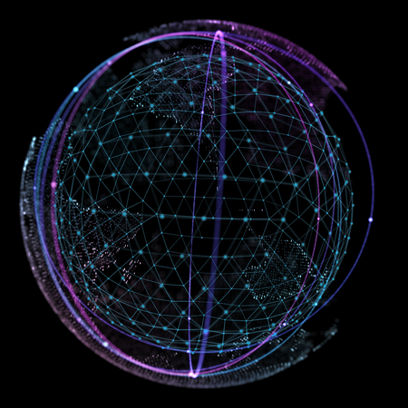 Point and curve constructed the sphere wireframe, technological sense abstract illustration.の写真素材