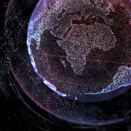 Abstract sphere shape of glowing global communication. Global Network connection visualization . Futuristic earth globe . Science and technology background. 3d illustrationの写真素材
