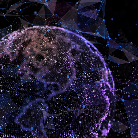 Communication in digital network. Earth Globe. 3d illustration