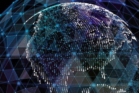 Connection lines Around Earth Globe, Theme Background with Light Effect. Global International Connectivity Background. 3d illustrationの写真素材